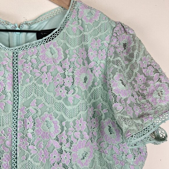 Tahari ASL Pistachio Lavender Embroidered Crochet Inset A-line Dress - Picture 3 of 6